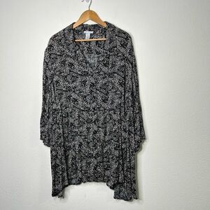 Catherine’s Women’s Black Brown Button Up Peplum 3/4 Sleeve Top Plus Size 4X
